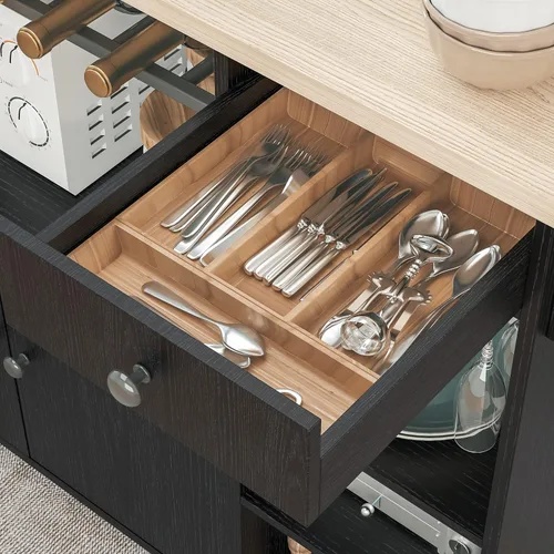 Miniatura 6 de IRONCK Carrito de isla de cocina rodante con hojas caídas y estante para vino, carrito de servir con ruedas para microondas con cajón y estantes