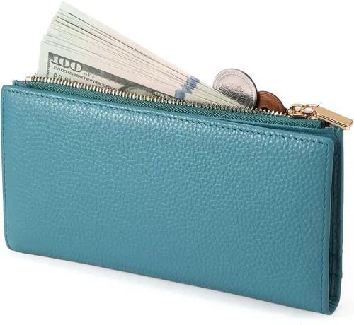 Miniatura 9 de GOIACII Cartera de mujer vintage con cierre de cremallera larga, porta tarjetas compacto con cierre de beso, B03 Azul, Classic