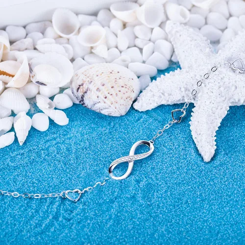 Miniatura 6 de Billie Bijoux Pulsera tobillera de plata de ley 925 para mujer, con símbolo de amor infinito, ajustable, grande, regalo para mujer
