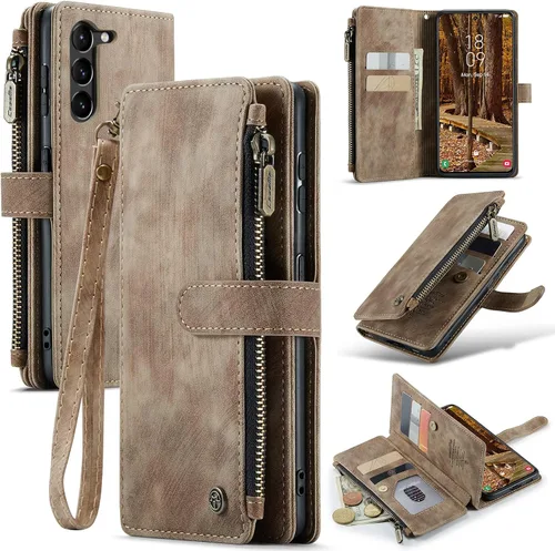 Miniatura 16 de UEEBAI Funda tipo cartera para Samsung Galaxy S23 5G, hecha a mano de piel sintética de alta calidad, ranuras para tarjetas, cierre magnético