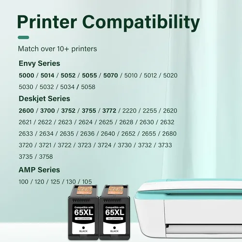 Miniatura 2 de 65XL 65 cartuchos de tinta negra 65XL Paquete combinado de repuesto remanufacturado para cartuchos de tinta HP 65 XL negro para impresora HP Envy