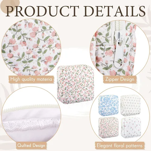 Miniatura 4 de Abbylike 4 piezas de bolsa de maquillaje floral con cierre, bolsa de cosméticos con cierre portátil, pequeñas bolsas para bolso, mini bolsa de aseo