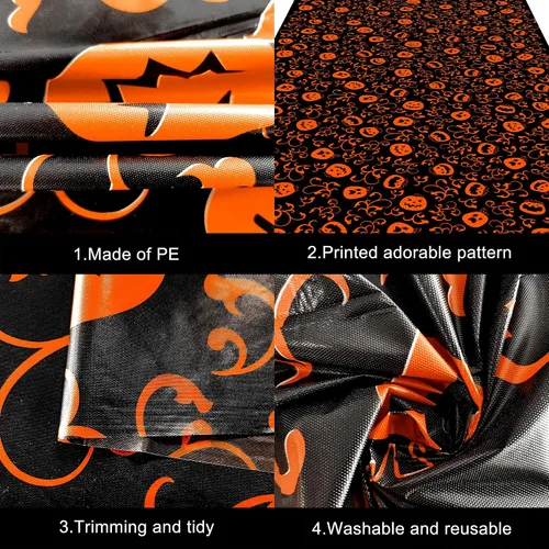 Miniatura 3 de KatchOn, Mantel de plástico de Halloween de calabaza, 54x90 pulgadas, paquete de 3, mantel de calabaza, mantel de Halloween negro y naranja, mantel