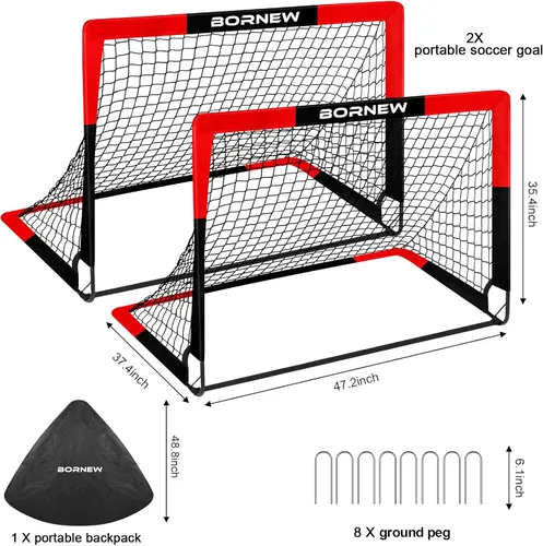 Miniatura 2 de BORNEW Paquete de 2 porterías de fútbol – Porterías de fútbol para patio trasero e interior para niños, 6 x 4 / 4 x 3 pies, juego de redes de fútbol