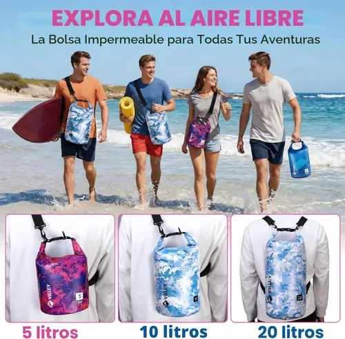 Miniatura 5 de Bolsa seca impermeable VILLEY de 5L con tapa enrollable, mantiene el equipo seco, saco ligero para kayak, navegación, camping, natación y aventuras