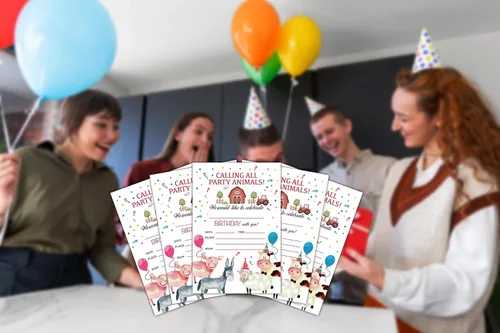 Miniatura 5 de Tarjetas de invitación de fiesta de cumpleaños para niños, invitaciones de fiesta, celebración de fiesta para adolescentes, animales de granja