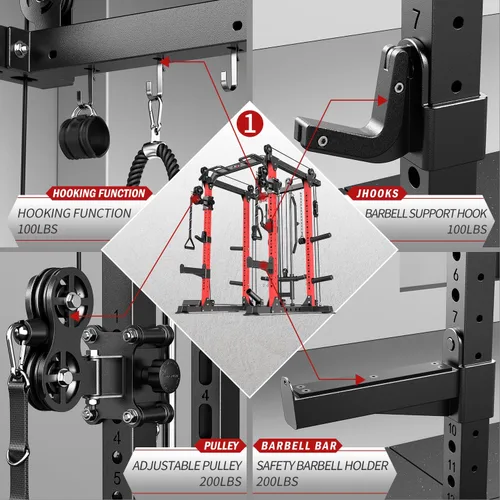 Miniatura 4 de Power Rack Power Cage Rack multifunción para sentadillas con sistema cruzado de cable seleccionable más accesorio de entrenamiento para garaje