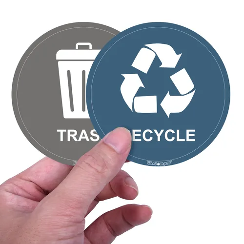 Wisdompro Adhesivos de reciclaje para basurero, paquete de 8, etiquetas impermeables de 3 x 3 pulgadas, calcomanías de reciclaje para contenedores