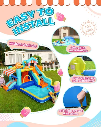 Miniatura 7 de Doctor Dolphin Casa de rebote de agua, parque inflable de tobogán acuático para niños, patio trasero, diversión al aire libre de verano con pistola