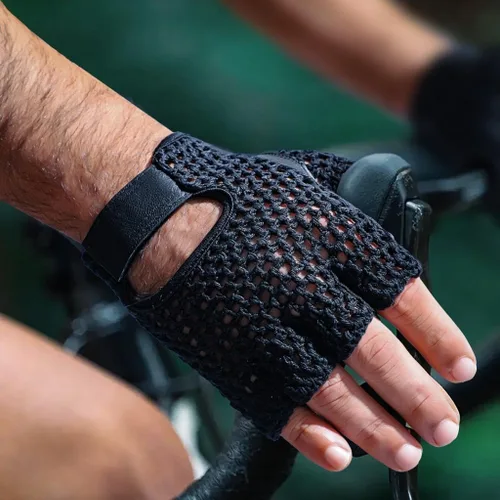 Miniatura 7 de Guantes de entrenamiento sin dedos transpirables acolchados de cuero, espalda de ganchillo, negro (XS)