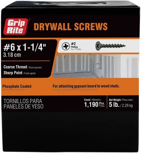 Miniatura 11 de Grip-Rite 1CDWS1 #6 X 1" Phillips Bugle Head Coarse Thread Sharp Point Tornillo para Paneles de Yeso, Caja de 1 libra