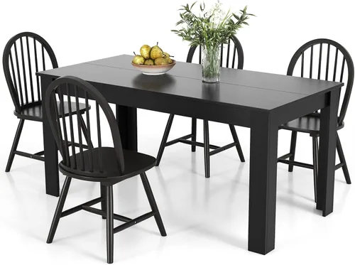 Miniatura 8 de Giantex Juego de mesa de comedor para 4, mesa de comedor rectangular de madera y 4 sillas de comedor Windsor, juego de comedor moderno de 5 piezas