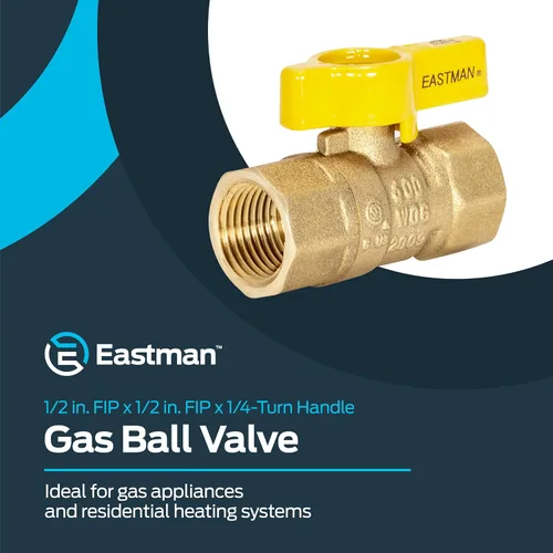 Miniatura 2 de Válvula de bola de gas recta Eastman de latón, 1/2 pulg. FIP x 1/2 pulg. FIP, manija de 1/4 de vuelta, 60009
