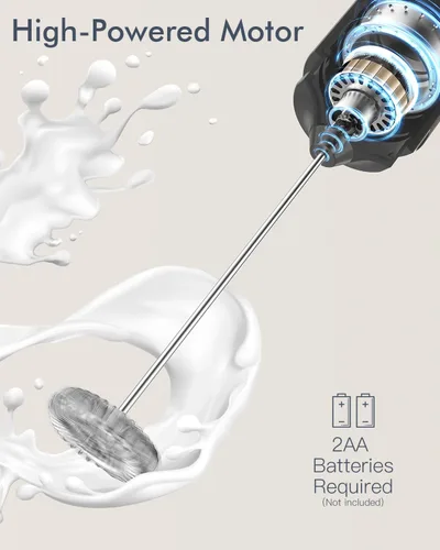 Miniatura 3 de Espumador de leche con tapa, espumador eléctrico a pilas, batidor, mezclador de bebidas y espumador para café, latte, matcha, chocolate caliente