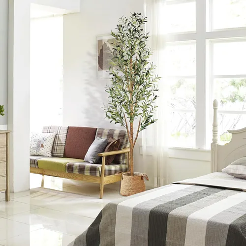 Miniatura 3 de Sunnyglade Árbol de olivo artificial de seda sintética de 6 pies de alto para decoración del hogar, sala de estar, oficina, olivo falso con tronco