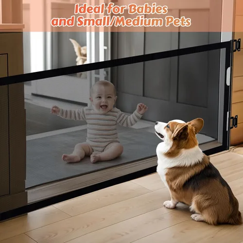 Miniatura 5 de Puertas retráctiles para bebés de 24 pulgadas de alto para pasar por encima, puertas cortas para perros, puerta para mascotas para cachorros