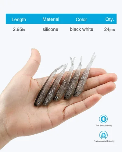 Miniatura 3 de Señuelos de pesca, cebos para lubina, juego de señuelos de cola dividida de plástico suave, 24 piezas Jerk Minnow Swimbait
