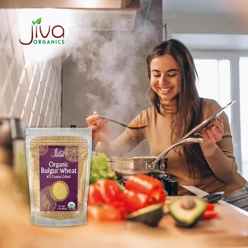 Miniatura 6 de Trigo Bulgur orgánico grueso #3 de 2 libras, sin OMG, cultivado en Estados Unidos, bayas de trigo 100% naturales, bolsa resellable por Jiva Organics