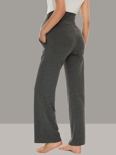 Miniatura 6 de Ecavus Pantalones de maternidad anchos y rectos para mujer, versátiles, cómodos, palazzo, elásticos, con bolsillos