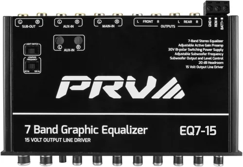 Miniatura 6 de PRV AUDIO EQ7-15 Ecualizador gráfico de 7 bandas Salida de nivel de línea RCA de 15 voltios con atenuador y control de nivel de subwoofer para audio