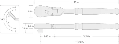 Miniatura 7 de TEKTON Trinquete largo de liberación no rápida con cabezal flexible de 1/2 pulgada x 14 pulgadas SRH21214