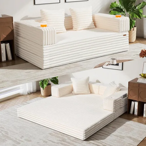 Miniatura 29 de COMAX Sofá cama futón, sofá cama convertible 4 en 1, sofás deshuesados para sala de estar, sofá biplaza plegable pequeño plegable que ahorra Gris