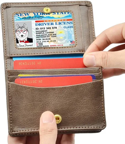 Miniatura 6 de XEYOU Funda para tarjetas de crédito para mujer, tarjetero con bolsillo frontal para mujer, Cartera plegable para tarjetas marrón oscuro, Moderno