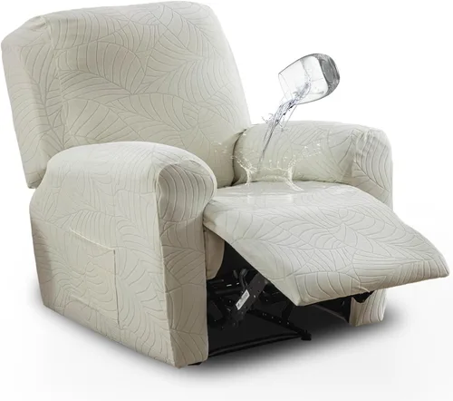 Miniatura 7 de vctops Funda repelente al agua para silla reclinable de 4 piezas con bolsillo lateral, diseño de hojas de jacquard, elástica, suave, protector