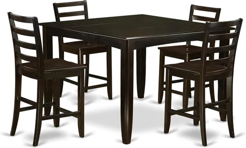 East West Furniture FAIR5-CAP-W - Juego de comedor de 5 piezas de altura de mostrador, incluye una mesa de comedor cuadrada con pedestal y 4 sillas