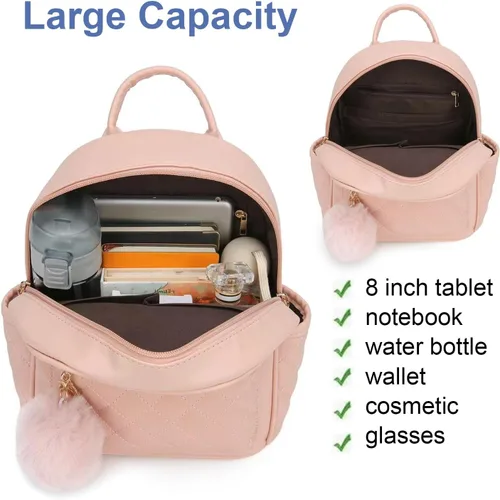 Miniatura 26 de Mini mochila de moda para niñas, bolso pequeño lindo de cuero a cuadros para mujer, mochilas pequeñas, Negro -, Mini mochila de moda para niñas