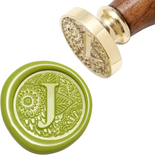 Miniatura 13 de Yoption - Sello de cera con letra A, cabeza de latón, alfabeto botánico, sello de sellado inicial con mango de madera