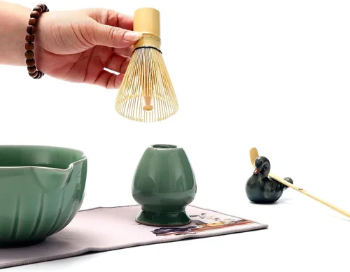 Miniatura 4 de Accesorio de ceremonia de matcha, batidor de matcha glaseado temmoku, cuchara tradicional (chashaku), cuchara de té, soporte para batidor, 1 tazón