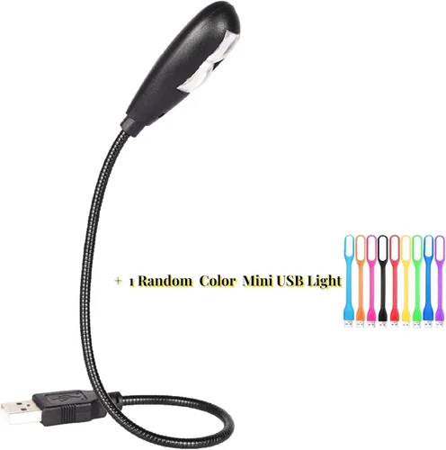 Miniatura 2 de Lámpara de lectura LED USB con ajuste regulable de 2 brillos y cuello de ganso flexible, para teclado de computadora portátil, banco de energía Negro