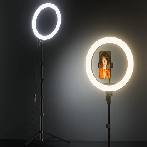 TODI Anillo de luz de 12 pulgadas con soporte de trípode extensible de 63 pulgadas, anillo de luz para selfie con soporte para teléfono y control
