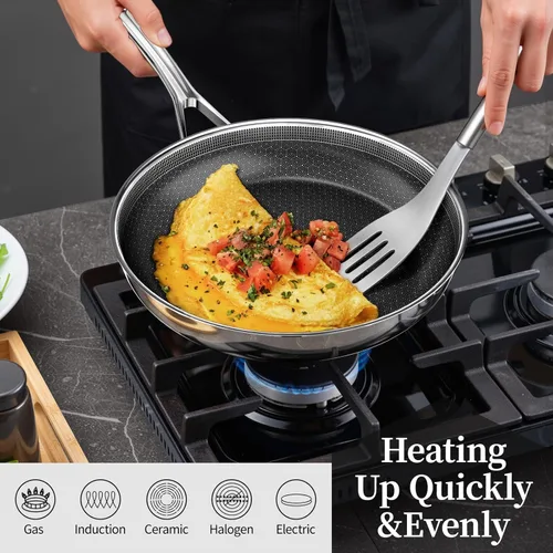Miniatura 6 de Sartén antiadherente de 8 pulgadas de acero inoxidable con revestimiento cerámico, sartén antiadherente para cocinar, libre de PFAS PFOA PTFE