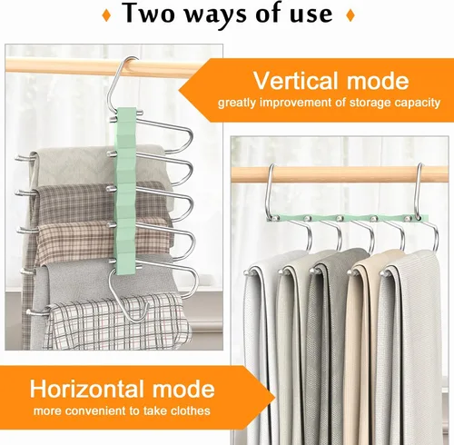 Miniatura 13 de Loretoy Paquete de 4 perchas para pantalones que ahorran espacio, estante multifuncional antideslizante para pantalones, tubo de acero inoxidable