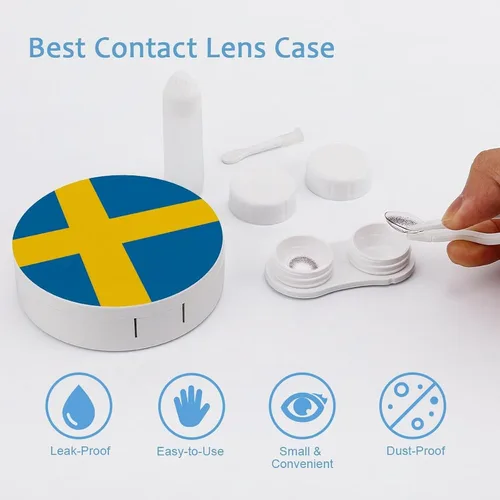 Miniatura 3 de Bandera de Suecia - Kit de viaje para lentes de contacto, portátil, bonita caja de contacto con espejo para uso diario al aire libre