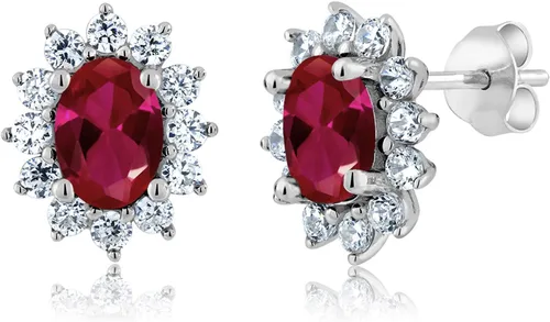 Miniatura 112 de Gem Stone King Aretes ovalados de plata de ley 925 de 0.276 x 0.197 in con piedra natal de la princesa Diana, estilo halo real para mujeres