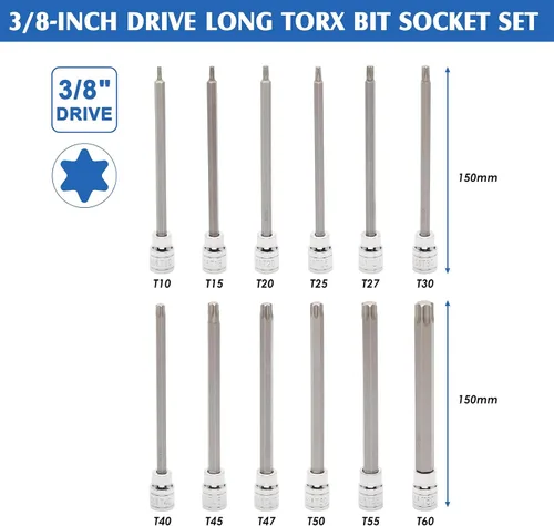 Miniatura 3 de MIXPOWER 32 piezas 3/8" de transmisión Extra Largo Juego de llaves hexagonales y Torx, SAE y métrico (1/8"-7/16", 3mm-12mm, T10-T60), Longitud