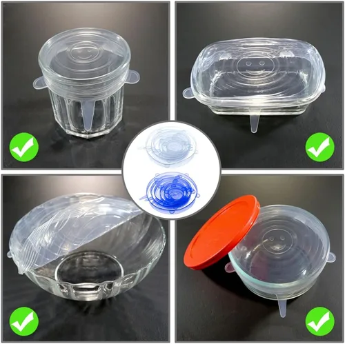 Miniatura 5 de Juego de tapas elásticas de silicona, 6 tamaños, fundas reutilizables para almacenamiento de alimentos, fundas de silicona para tazones, flexibles