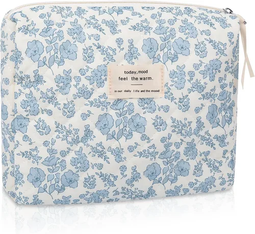 Miniatura 15 de Gosect Bolsa de maquillaje grande, bonita bolsa de cosméticos para mujeres y niñas, bolsa de aseo estética de coqueta floral, bolsa organizadora