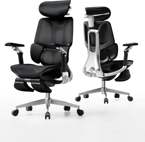 Hbada E3 Pro 2026 Edition Silla de oficina ergonómica, silla de escritorio de malla con soporte lumbar flotante de 3 zonas, reposacabezas 4D Negro