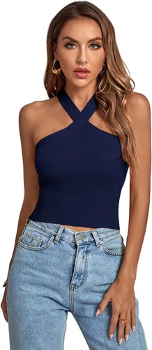Miniatura 3 de Umenlele Camiseta corta sin mangas con cuello halter cruzado para mujer