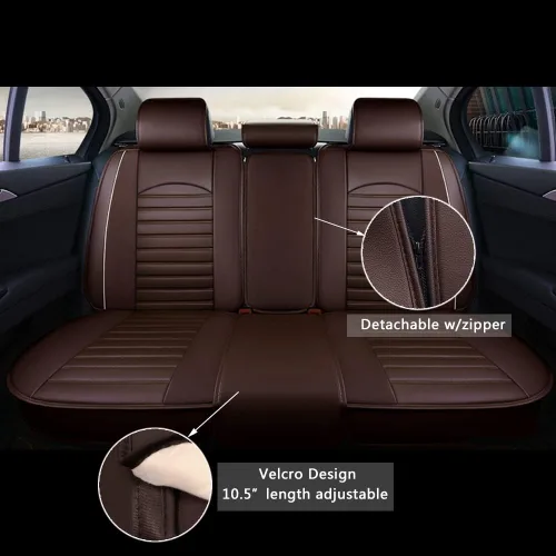 Miniatura 9 de otoez Juego completo de fundas de asiento de automóvil, fundas de asiento de piel sintética de 5 asientos para automóviles, impermeables, Marrón
