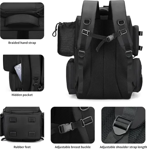 Miniatura 5 de Rabjen Mochila de aparejos de pesca con soportes para caña, soporte para botellas, bolsa de almacenamiento, tienda de equipo de pesca