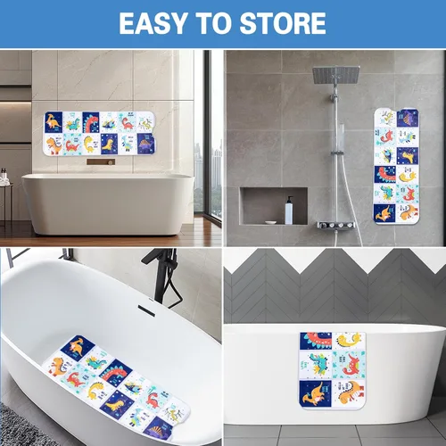 Miniatura 4 de Alfombra de baño para niños con diseño temático de océano, 40 x 16 pulgadas, antideslizante con 200 ventosas, patrón de animales marinos de dibujos