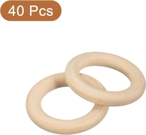Miniatura 3 de uxcell 40 anillos de madera natural de 1.772 in (1.8 pulgadas), círculos de madera lisa sin terminar de 0.315 pulgadas de grosor para manualidades