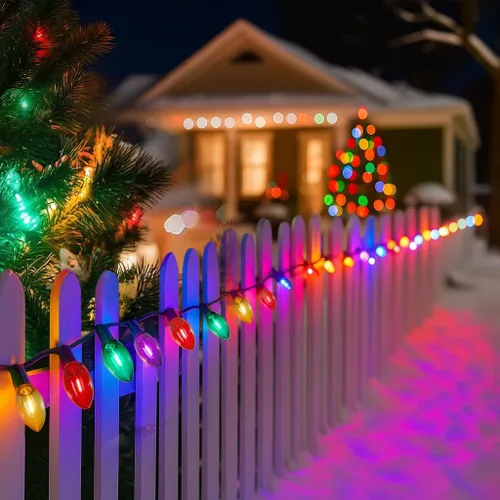 Miniatura 7 de C9 Luces de Cadena de Navidad, 25 pies 26 Bombillas Brillantes y Multicolores para Exteriores, Luces de Navidad para Techo, Patio, Jardín