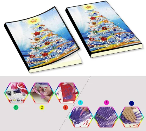Miniatura 5 de Kits de cuadernos de pintura con diamantes 5D, diseño de árbol de Navidad, con forma especial, cuaderno de bocetos con forma de cristal