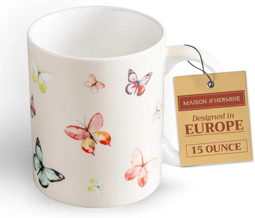 Miniatura 44 de Maison d' Hermine Taza de café con asas, tazas de porcelana fina de hueso, paquete de dos tazas de té para bebidas calientes, capuchino, latte, 015